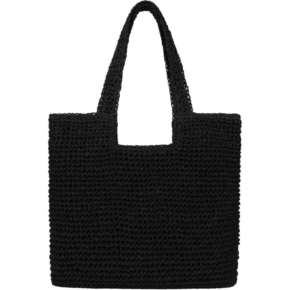 Women's A-black Large Straw Beach Bag Handmade Woven Shoulder Hobo Tote Handbag